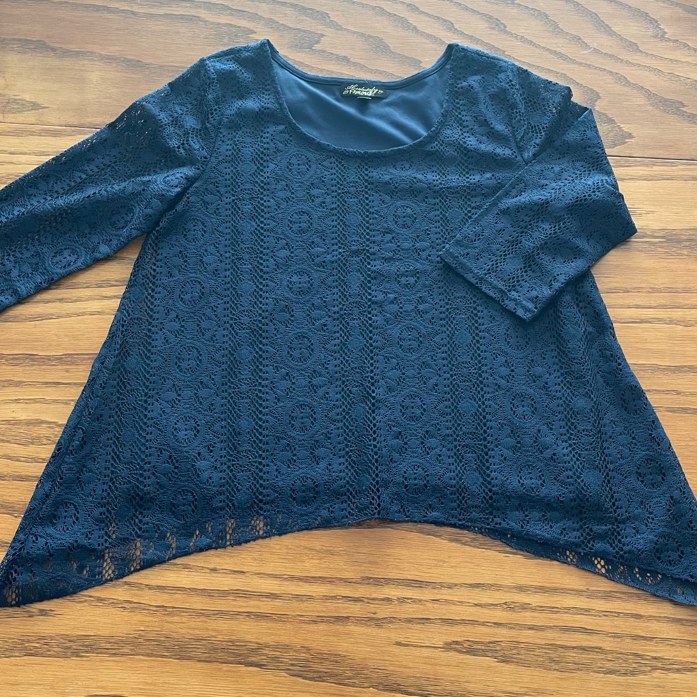 Absolutely Famous Blue Asymmetrical 3/4 Sleeve Blouse